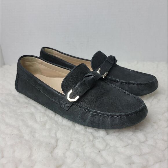 Cole Haan Evelyn Bow Loafer Women's Size 7.5B Black Nubuck Driving Shoe Moccasin - Picture 1 of 11